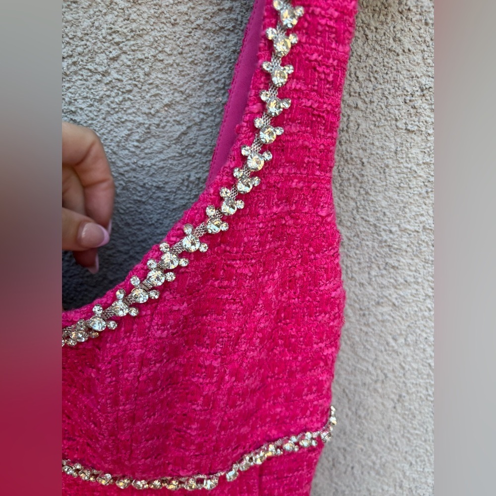 SELF-PORTRAIT Boucle Mini Dress in Fuchsia - Picture 9 of 16